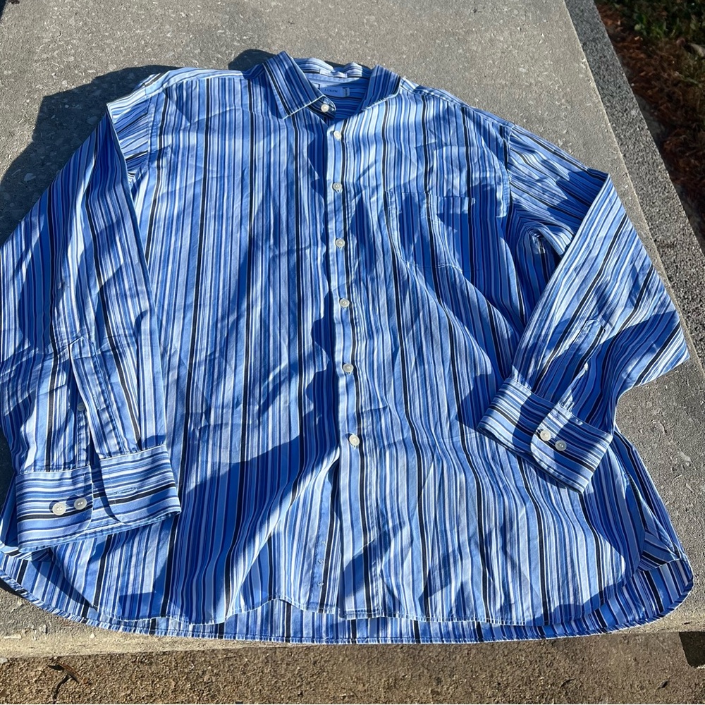 J. Crew Shades of Blue Striped Button Down Dress Shirt Size 17”-17.5” XL
